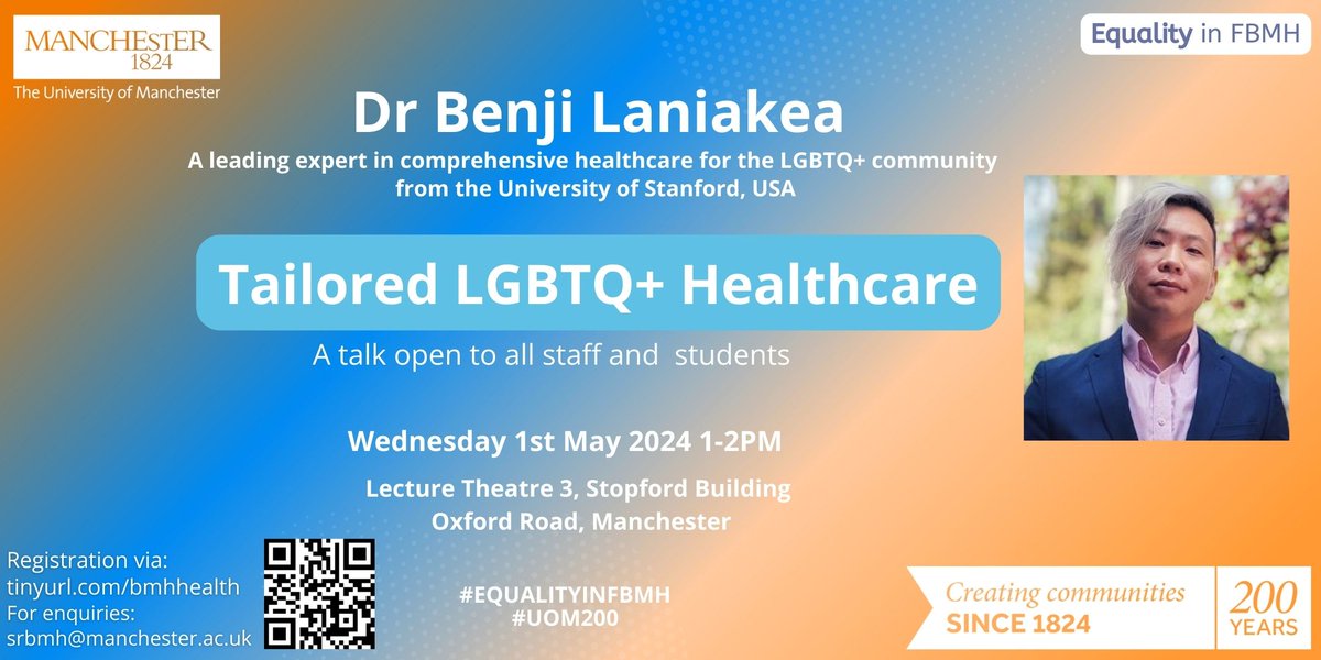 **NEW EVENT** Open to staff and students - we are thrilled to host Dr Benji Laniakea from @Stanford - register via Eventbrite tinyurl.com/bmhhealth @FBMH_UoM @UoMEandD @FBMH_DocAcad #equalityinfbmh