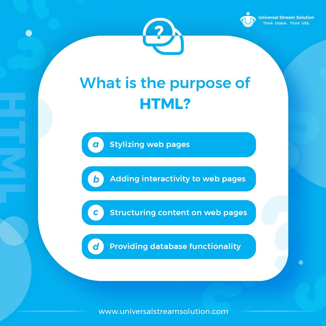 ussllc_'s tweet image. HTML Quiz Time!
Do you know the purpose of HTML? Test your knowledge!
Drop your answers in the comments! Let's see who gets it right!
#USSLLC #HTMLQuiz #WebDevelopment #HTMLBasics #CodingQuiz #TechTrivia #HTMLStructure #WebDesign #MarkupLanguage