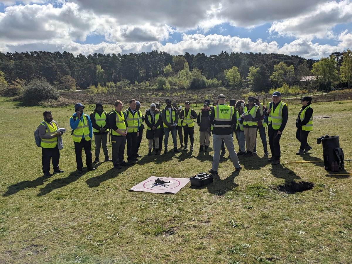 Great weather for the @UOP_SEGG MSc GIS fieldwork at Sullington Warren, West Sussex, including a drone survey to help the @nationaltrust with site management.