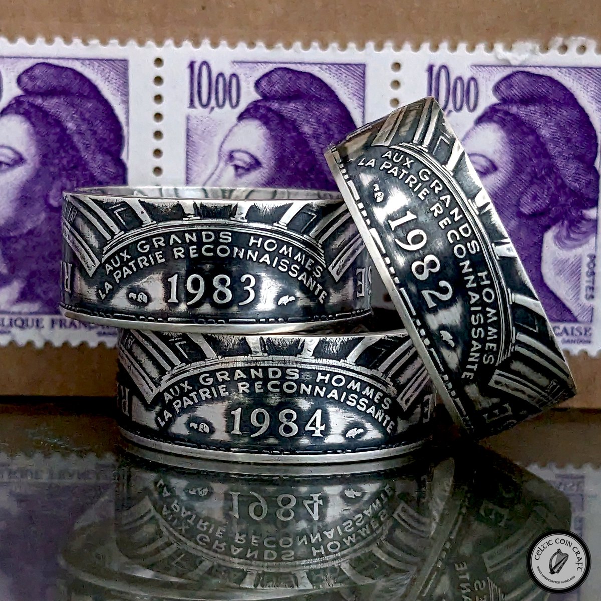 1982, '83 & '84 French Silver 100 franc coins turned into rings.