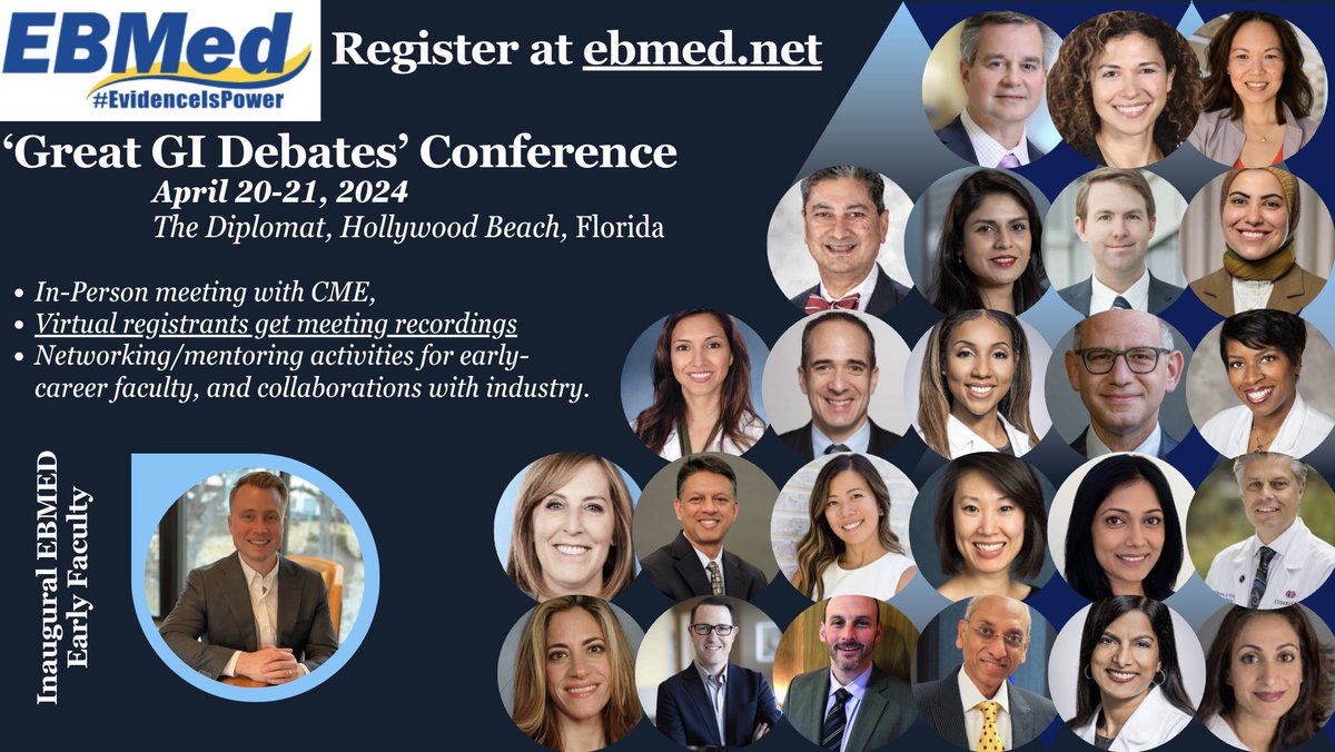 Honored to join the inaugural #EBMed conference (Apr 20-21) as an early faculty this year! #EBMed is offering opportunities to learn & network with GI experts. Can't make it? Registration offers future free recordings. 🔗ebmed.net See you all tomorrow!