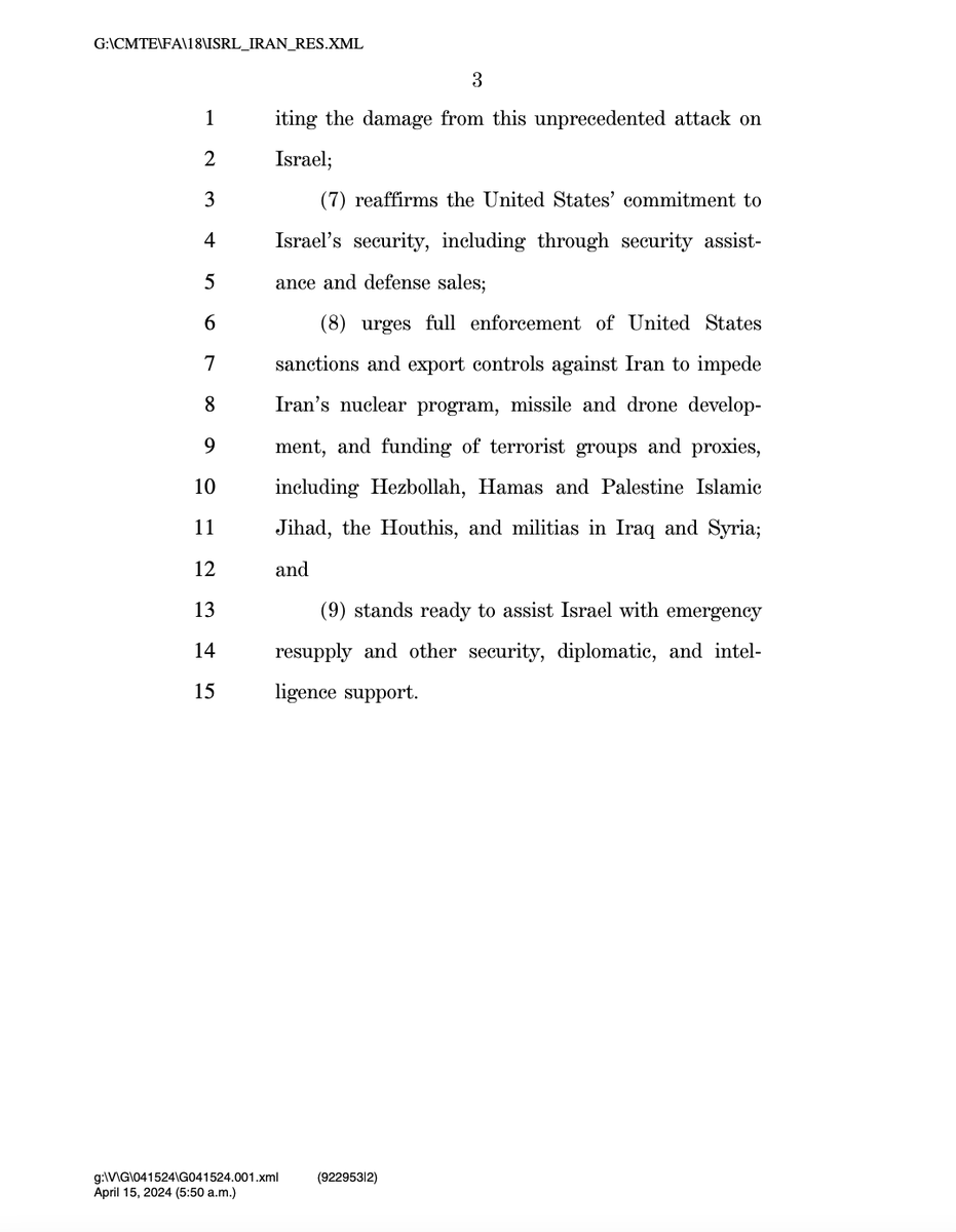 The only House vote today will be on this resolution from @CongressmanKean condemning last week's attack by Iran on Israel. docs.house.gov/billsthisweek/…