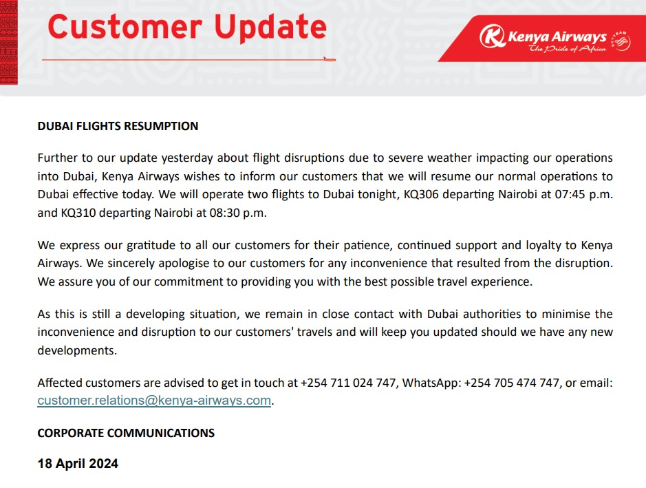 Customer update II: Dubai flights resumption. Read more: ow.ly/EFIG50Rj0G8