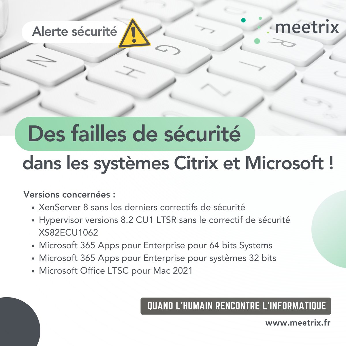 ⚠️ Des failles de sécurité ont récemment été découvertes dans les systèmes Microsoft et Citrix, représentant une menace sérieuse pour l'intégrité de vos données. Protégez-vous en mettant à jour vos logiciels et en suivant les recommandations de sécurité. #Microsoft #Citrix