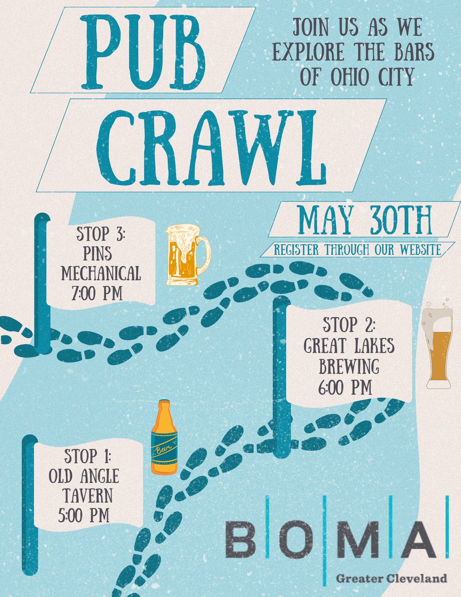Explore the Bars of Ohio City with us at our Pub Crawl! 

Pub Crawl tickets are $30 and include 1 beer at each stop and a custom t-shirt!

Register by May 17th to receive a shirt: bomacleveland.org/events/pub-cra…