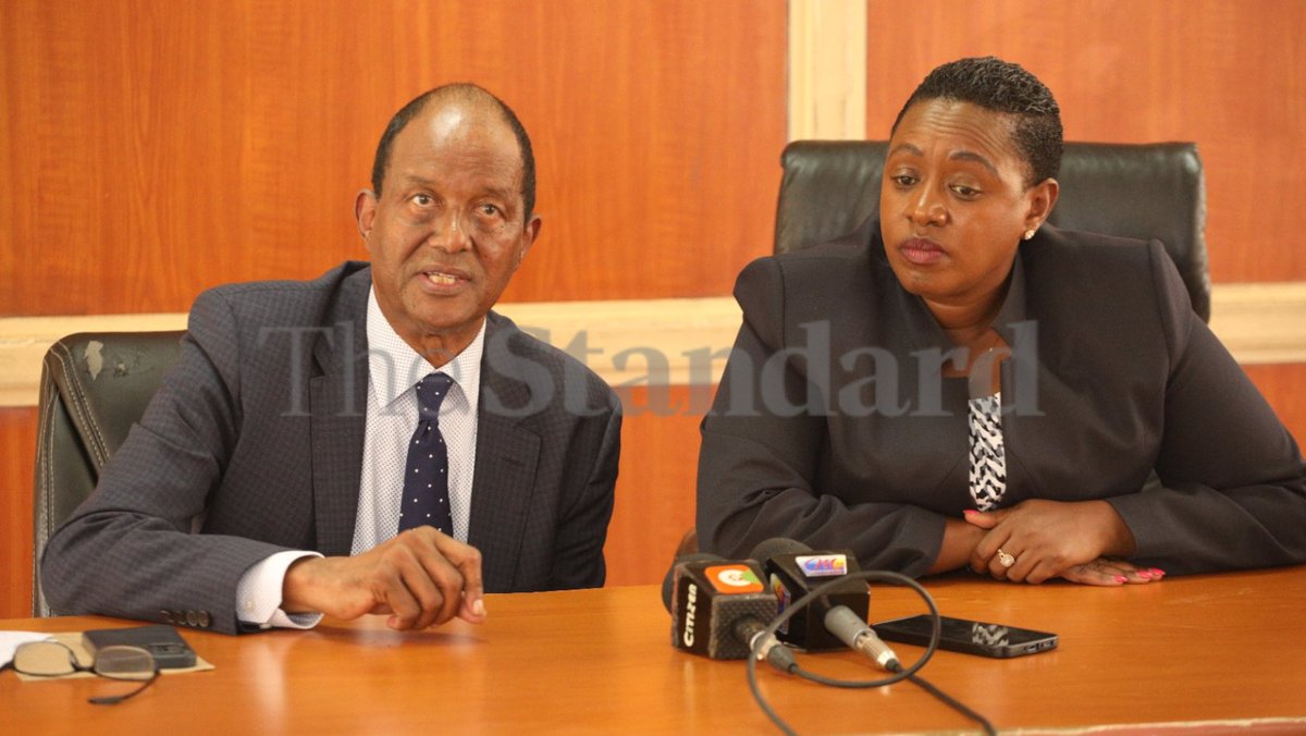 Kamukunji MP Yusuf Hassan (left) flanked by Nominated MP Sabina Chege addresses the media at Parliament, Nairobi on the demolition of a section of Gikomba Market in Nairobi. They condemned the act and asked the National Government to protect the rights of the traders doing…