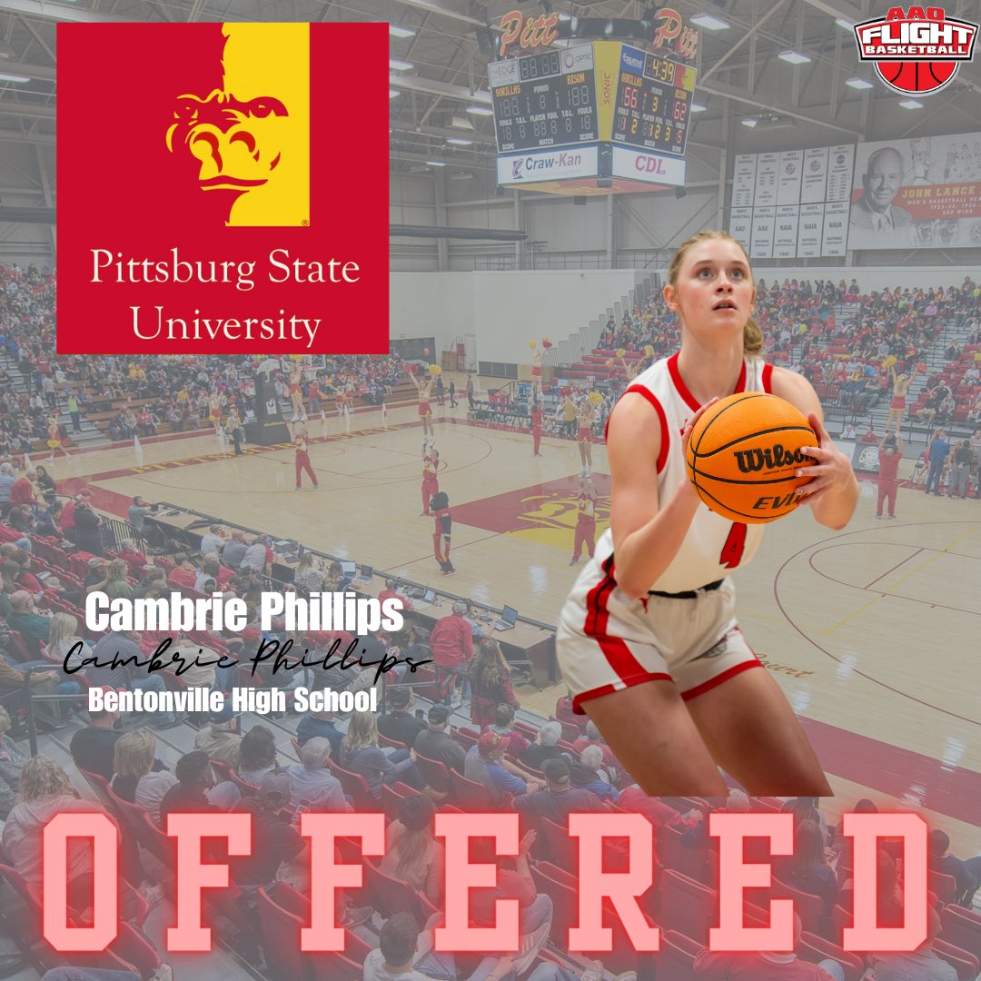 AAO Flight Girls Basketball (@flightaaogbb) on Twitter photo Congratulations to 2025 G <a href="/CambriePhillips/">Cambrie Phillips</a> on her offer from <a href="/GorillasWBB/">Pitt State Women's Basketball 🏀</a> !!
#DevelopmentU #FlyWithUs Congratulations to 2025 G <a href="/CambriePhillips/">Cambrie Phillips</a> on her offer from <a href="/GorillasWBB/">Pitt State Women's Basketball 🏀</a> !!
#DevelopmentU #FlyWithUs