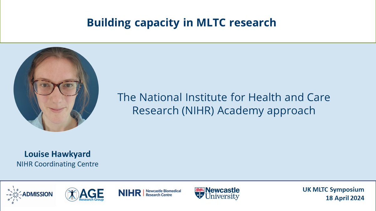 Great to hear from Louise Hawkyard about NIHR Academy’s approach to building capacity in MLTC research #UKMLTCsymposium2024 #multimorbidity