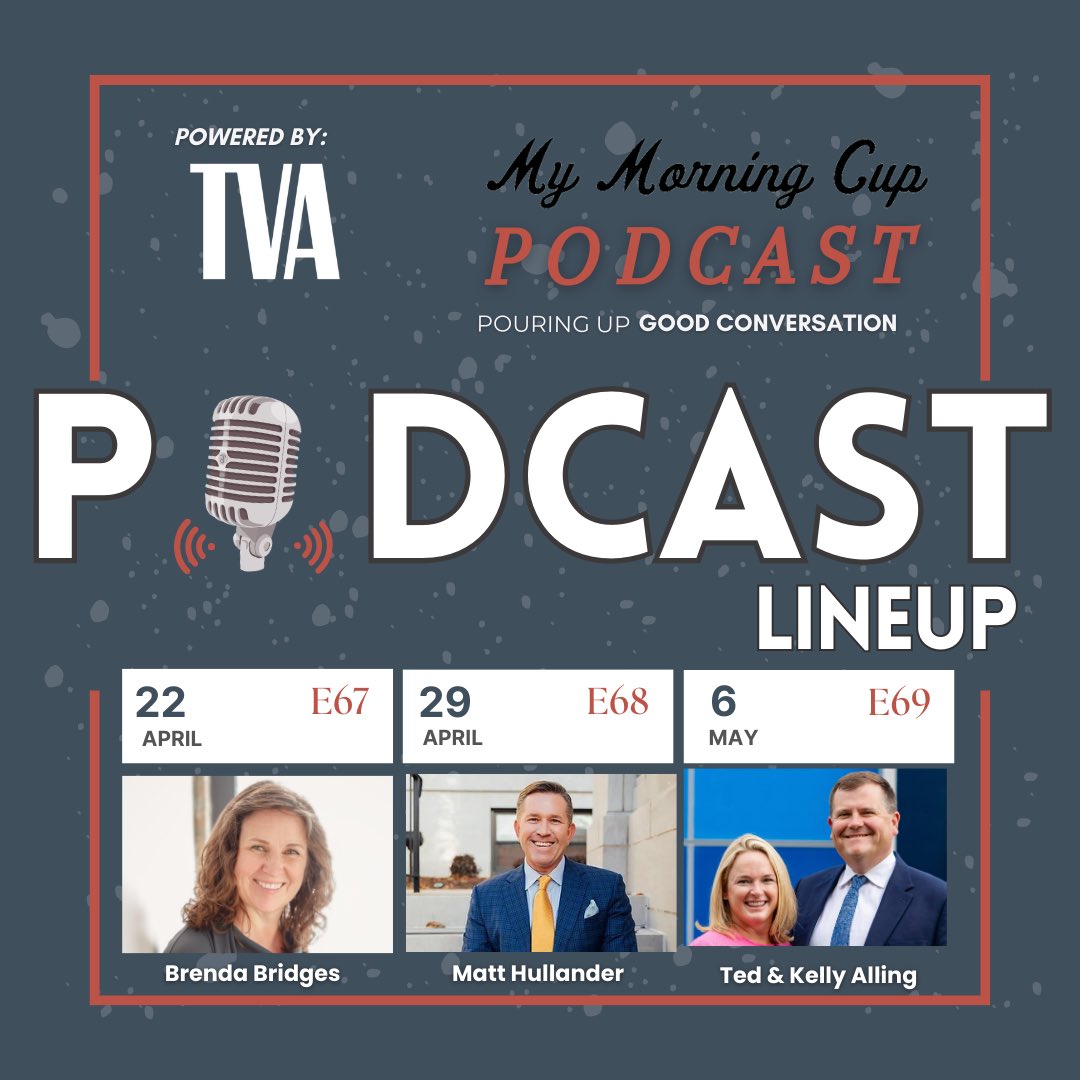 Take note of this all-star lineup of #MyMorningCup guests on tap for the next three weeks. Brenda Bridges Matt Hullander Ted Alling and Kelly Alling. The path to success has many twists and turns, peaks and valleys. These are some great stories. #podcast #career #entrepreneur
