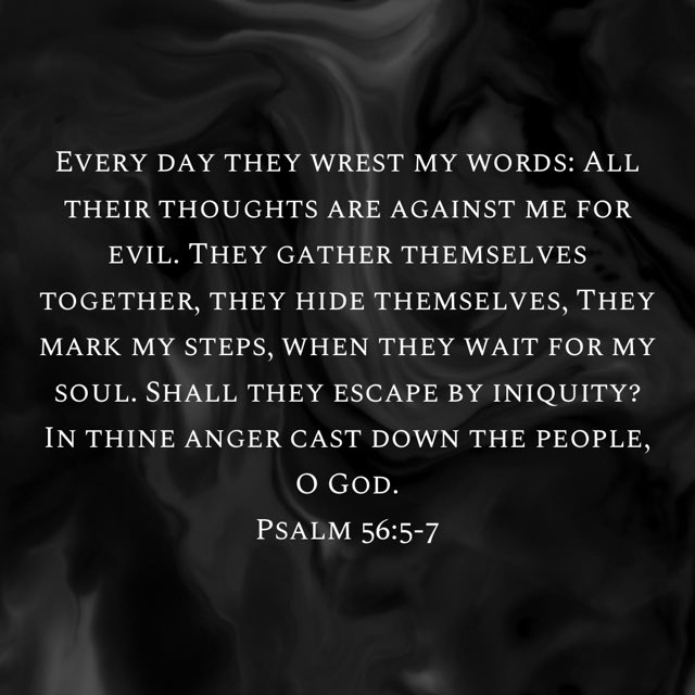 *Every day meaning all day they twist my words.
*wait for my soul meaning lie in wait for my life.
According to the KJV.
#Twistwords #lie #lieinwait #Jesuswon #Jesuswins