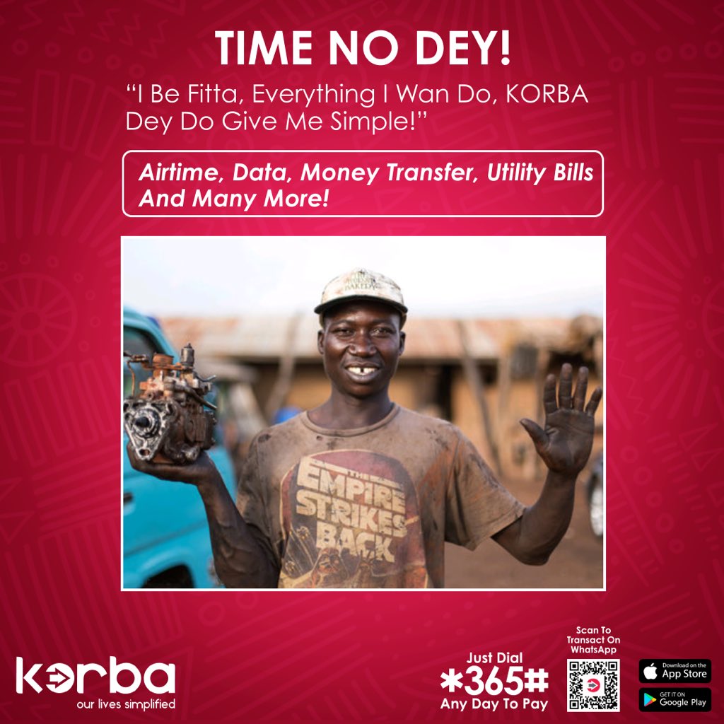 Everybody fit use Korba buy airtime, data, and send money! You fit use am too. Try am now by dialing *365# or downloading the Korba mobile app. #korba365 #ourlivessimplified #usekorba #fyp #DubaiFlooding #ManchesterCityRealMadrid