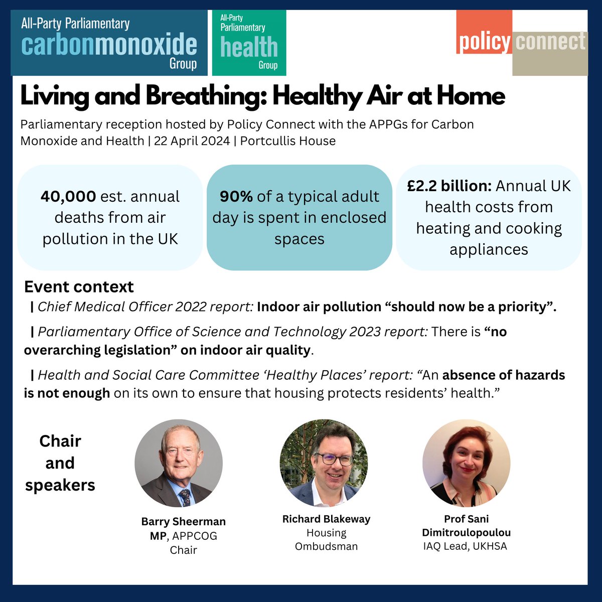 📢 Living and Breathing: Healthy Air at Home Parliamentary Reception 📅 22 April, 15:00 - 17:00 We look forward to welcoming our distinguished panel of speakers consisting of experts from #Housing, #Health and #AirQuality, to discuss the improvement of home environments.