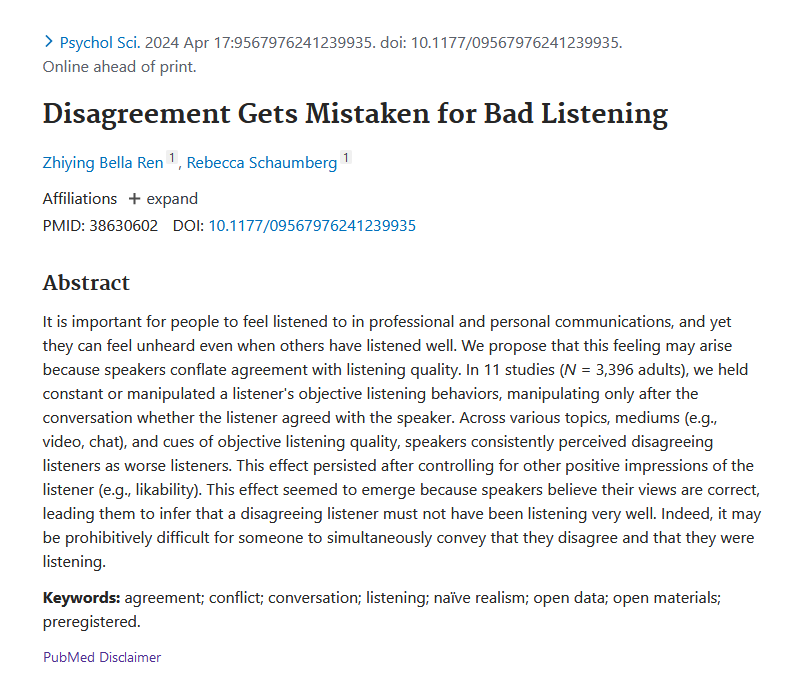 We think people who disagree with us are worse listeners pubmed.ncbi.nlm.nih.gov/38630602/ 'Clearly you're not understanding me'