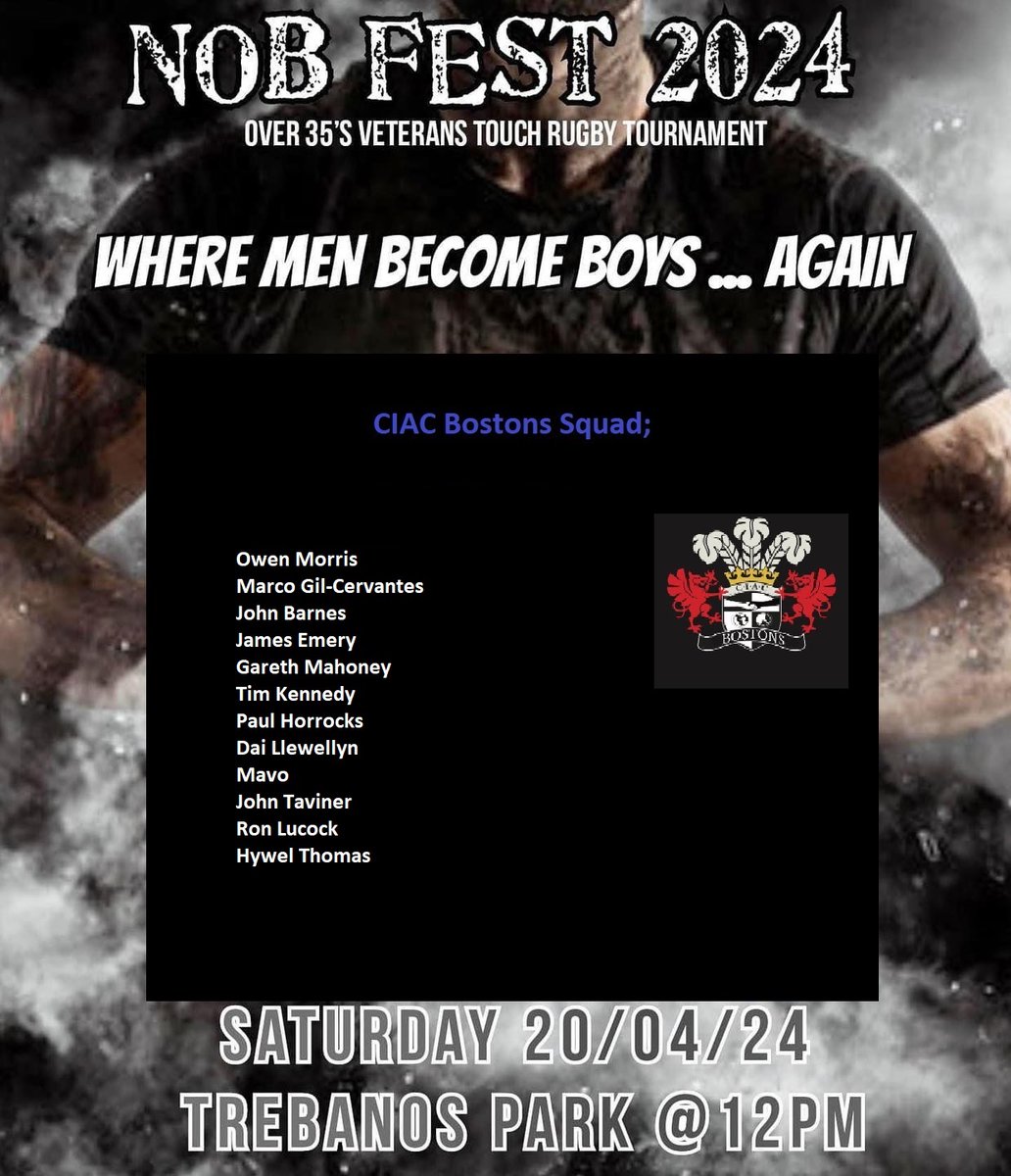 CIAC Bostons Vets Touch Rugby (@ciacbostons) on Twitter photo Eich sgwad am y penwythnos.... Your CIAC squad for the weekend . <a href="/BanosOldBoys/">BOB Rugby</a> <a href="/TrebanosRugby/">Trebanos Rugby</a> 🏉⚫️⚪️ <a href="/ciacsRFC/">Cardiff Internationals Athletic Club RFC</a> Eich sgwad am y penwythnos.... Your CIAC squad for the weekend . <a href="/BanosOldBoys/">BOB Rugby</a> <a href="/TrebanosRugby/">Trebanos Rugby</a> 🏉⚫️⚪️ <a href="/ciacsRFC/">Cardiff Internationals Athletic Club RFC</a>