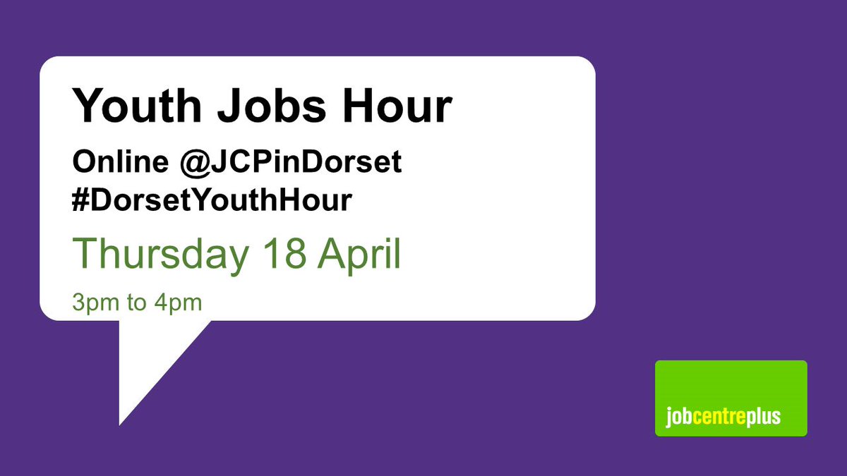Welcome to the latest Youth Jobs Hour here @JCPinDorset 

Follow throughout the hour for #DorsetJobs including  #apprenticeships #advice.

 . . . or catch up later via the hashtag #DorsetYouthHour 

Take a look 👀
Don't miss out,🙋‍♂️ 🙋‍♀️