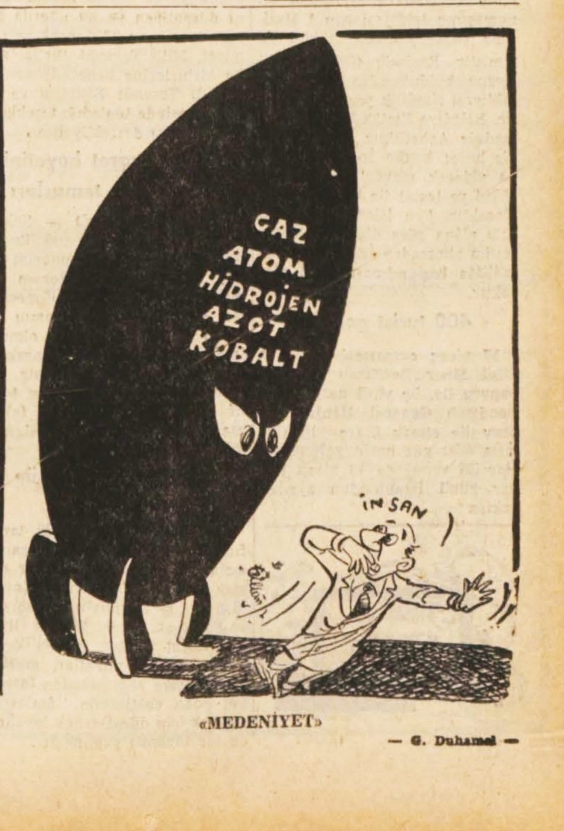 1954'ten bir karikatür 👇
Aradan geçen yetmiş yılda 'Medeniyet' büyüdü; insan küçüldü..