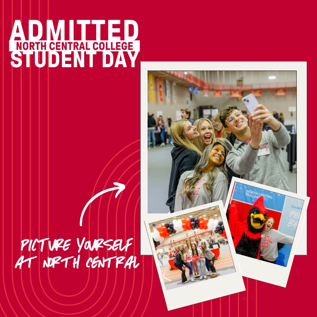 At North Central, students are empowered by distinctive programs, unique experiences, and endless opportunities to push past what they thought was possible. Join us for our Admitted Student Day TOMORROW to experience the Cardinal difference firsthand: bit.ly/3RRFdhZ.