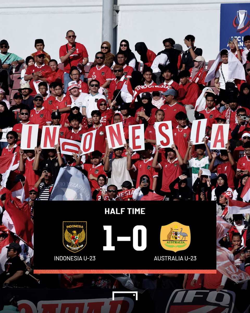 HALF-TIME! INDONESIA U-23 1-0 AUSTRALIA U-23 Bagaimana komentar kalian tentang jalannya babak pertama tadi? #IndonesiaU23 #AustraliaU23 #PialaAsiaU23 #AsianCupU23