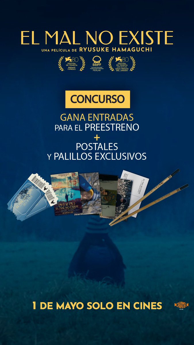 👉 Sorteamos 4 pack de entrada doble + merchandising de la película (de palillos japoneses exclusivos y postales de la película) para el preestreno de #ElMalNoExiste del 25/04, a las 19:30h, en VOSE en los Cines Renoir Princesa de Madrid.   🎬 ¡No os perdáis la nueva maravilla