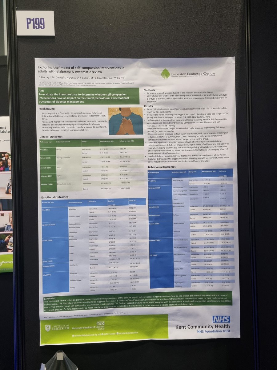 Great to see another @UoLDiabetesMSc poster at #DUKPC24 on self-compassion interventions in diabetes @janetjarviskay @SarahCGunn