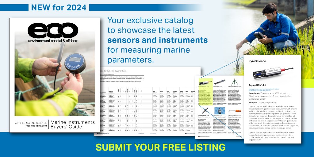 SUBMIT YOUR INSTRUMENT LISTING NOW! New to 2024, the ECO Marine Instruments Buyers’ Guide is your exclusive source for chemical, physical, biological, or topside solutions for #appliedmarinescience. Visit: ecomagazine.com/marine-instrum… #oceanobservation #marineinstruments #MIBG24