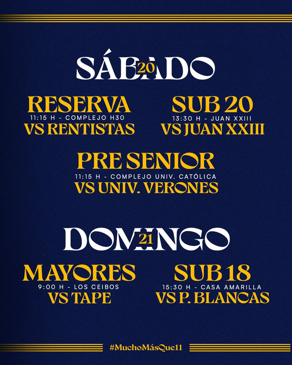 🔜 𝗙𝗶𝗷𝗮𝗰𝗶𝗼́𝗻 de partidos para el fin de semana 🗓️

#MuchoMásQue11 🔵🟡
#ConElSubmarinoMeSientoBien