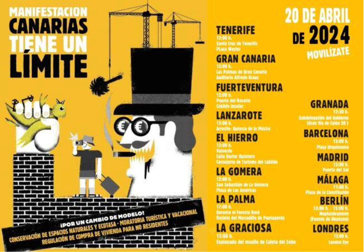 AmigosTierraEsp's tweet photo. 🪧¡Hoy movilización! Apoyamos a la convocatoria por otro modelo de #turismo en #Canarias 
📢 ¡Los impactos ambientales, sociales y económicos derivados de una industria turística insostenible y sobredimensionada no pueden continuar! #CanariasTieneUnLimite https://t.co/PHhFE44PUD