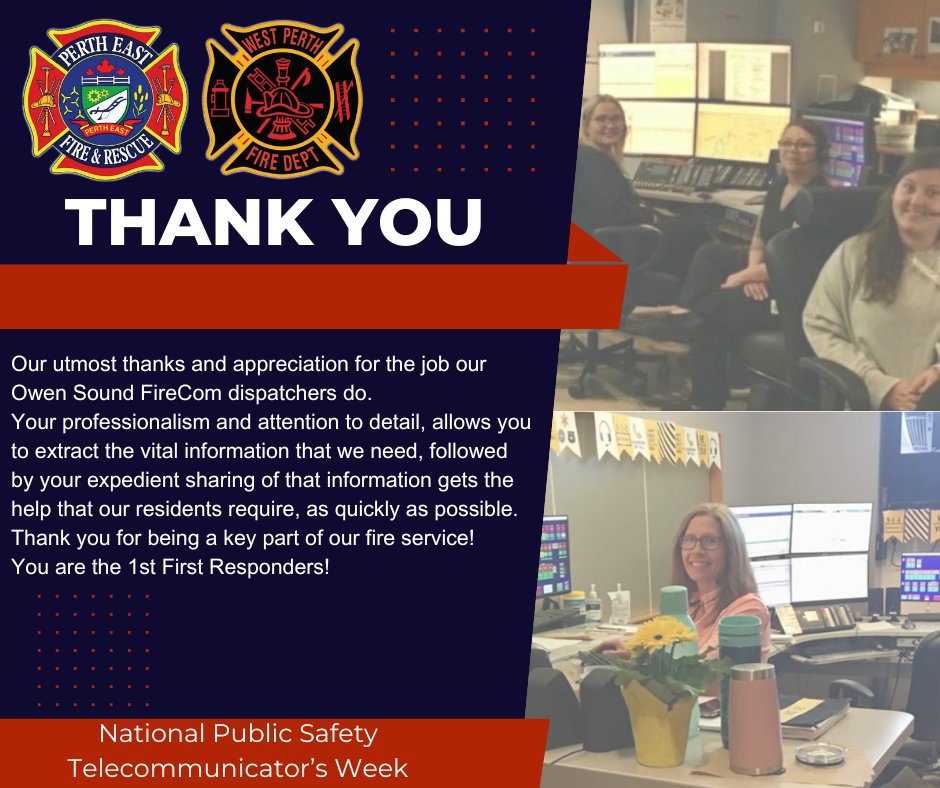 A big thank you to our @OwenSoundPolice #Dispatchers for all you do! 💟 #NationalPublicSafetyTelecommunicatorsWeek