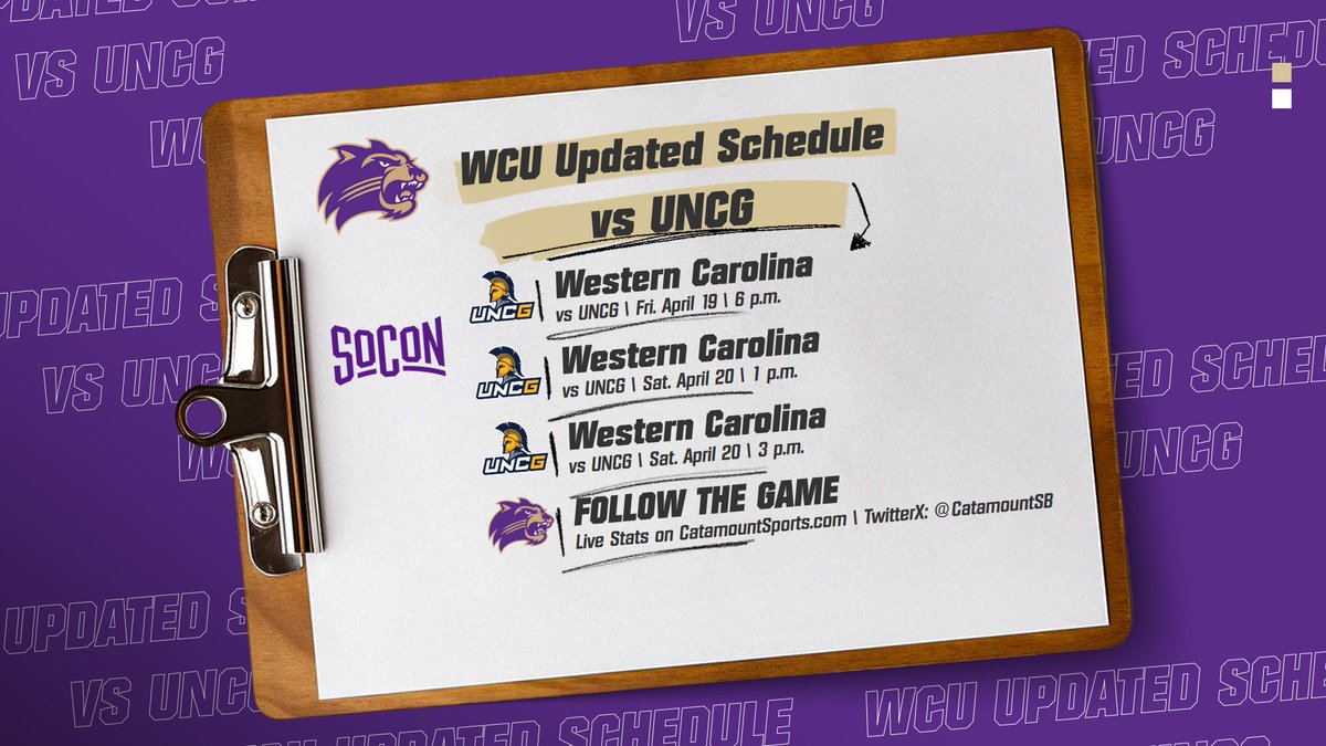 𝐒𝐂𝐇𝐄𝐃𝐔𝐋𝐄 𝐔𝐏𝐃𝐀𝐓𝐄: Due to unfavorable weather forecasts for the back half of the weekend, @CatamountSB series with UNCG has shifted to a series opener 𝗧𝗢𝗠𝗢𝗥𝗥𝗢𝗪 at 6 p.m., with a doubleheader following on Saturday beginning at 1 p.m. from the Catamount Softball…
