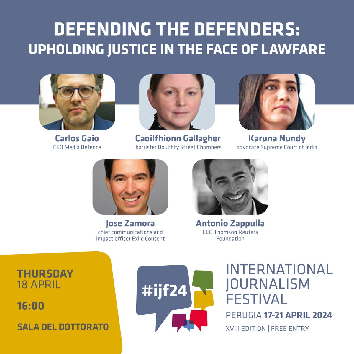 🚨 Starting now!  Join the @journalismfest livestream to hear from experts on how lawyers are being targeted in their pursuit to defend journalists and uphold media freedom. ⤵️ bit.ly/4ad1s9Y #IJF24