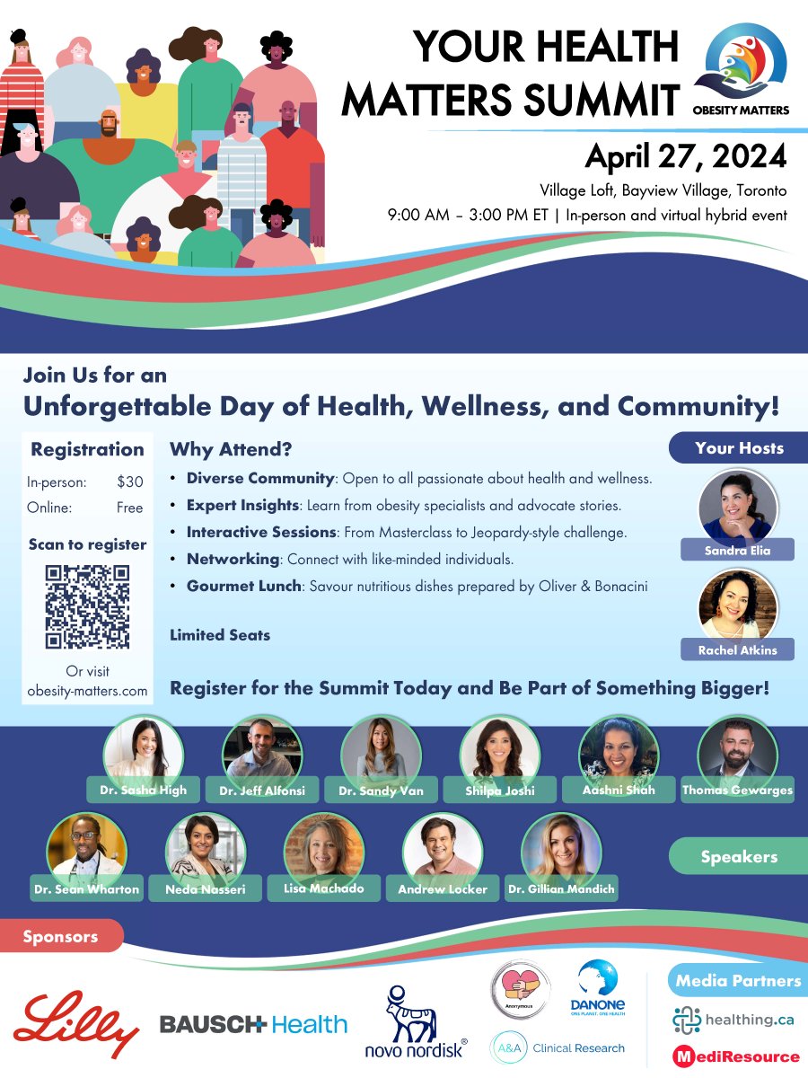 Join us at the #YourHealthMatters Summit, a full-day dedicated to #Health, #Wellness, and #Community Impact. Register now: obesity-matters.com/events/your-he… We also take this opportunity to express our heartfelt gratitude to our sponsors for their invaluable support of the summit.