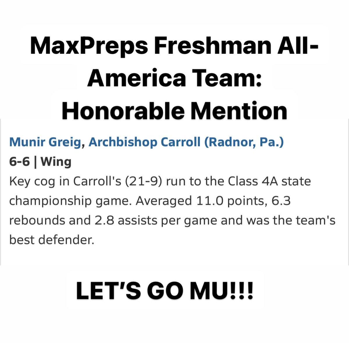 @MaxPreps Freshman All American Honorable Mention!!!! 🫡! Couldn’t be any prouder of you Mu!! @richflanagan33 @carroll_hoops @new_scholars @Booksandbasket1 @pcl_hoops @ACHSathletics