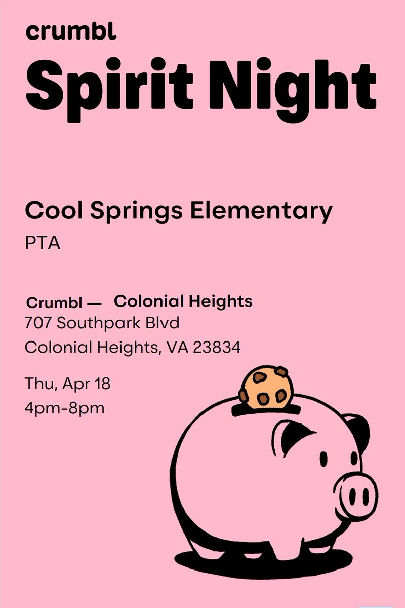 It's always a good time for a cookie! 🍪Come to support the @CSCougars PTA for a Crumbl Cookie Spirit Night TODAY between 4:00-8:00 PM!