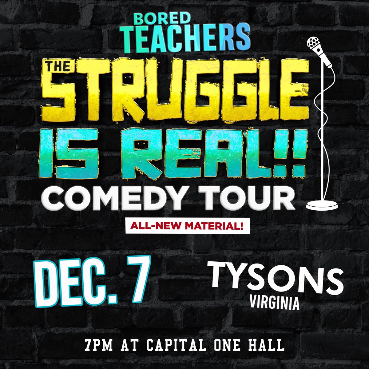 .@Bored_Teachers will make their return to Capital One Hall this winter! ✏️🤣📚 They'll be bringing The Struggle Is Real Comedy Tour to Tysons, VA on December 7, 2024 and tickets go on sale this Monday, April 22 at 10AM via Ticketmaster 🎟️