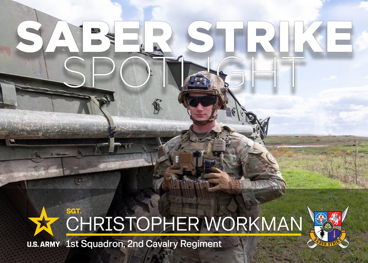 USArmyEURAF's tweet image. #KnowYourDefender 

Meet @USArmy Sgt. Christopher Workman who is assigned to #2CR, currently participating in the #DefenderEurope 24 exercise #SaberStrike 24 at the Bemowo Piskie Training Area in 🇵🇱. 

Workman is tasked w/ vehicle safety during live-fire exercises.

#LSGE24