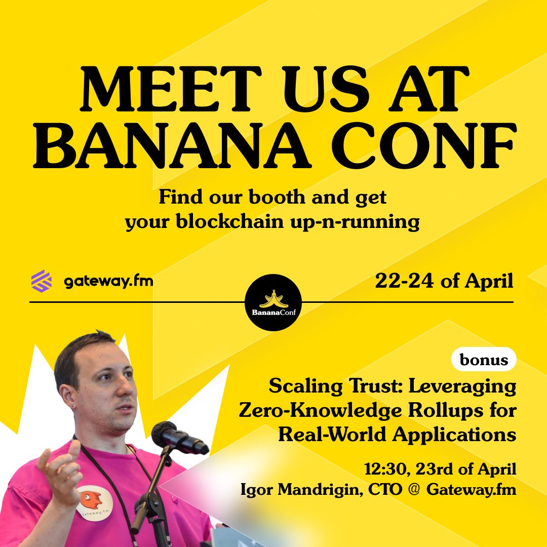 🎯Don’t miss out! Our @mandrigin will be taking the stage at 12:30 on April 23rd to discuss 'Scaling Trust in Zero-Knowledge Rollups for Real World Applications'. Learn about L2 solutions and ZKProofs. See you at @BananaConfXYZ!