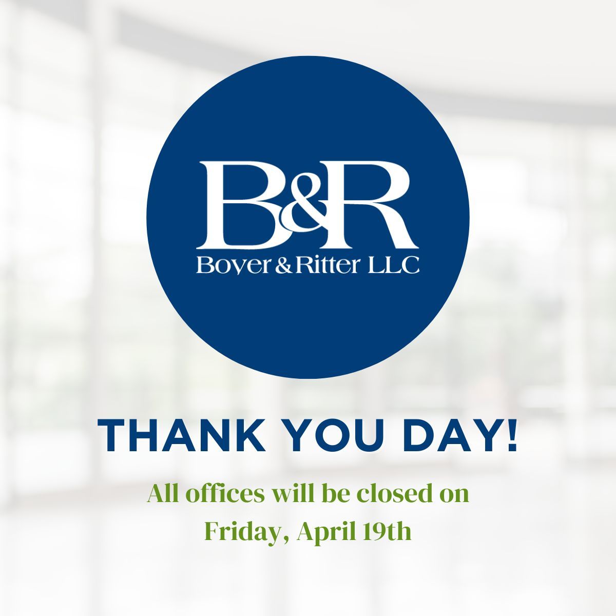BoyerandRitter's tweet photo. As a thank you for our team's tireless dedication this tax season, Boyer &amp; Ritter will be closed on Friday, April 19th. We hope that each and every team member can enjoy the day to rest, relax, and spend time with their friends and family! #BoyerandRitterThankYouDay https://t.co/oyA5UEedgJ