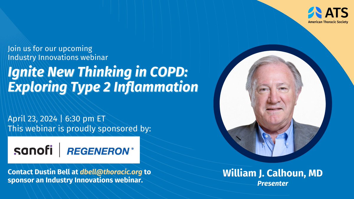 Don't forget to register for our next #IndustryInnovations webinar with William J. Calhoun, MD!🔬 This webinar is proudly sponsored by @sanofi and @regeneron. See details below.⬇️ 📆April 23, 2024 🕐6:30 p.m. ET 🔗Register: bit.ly/3Tl7vn8