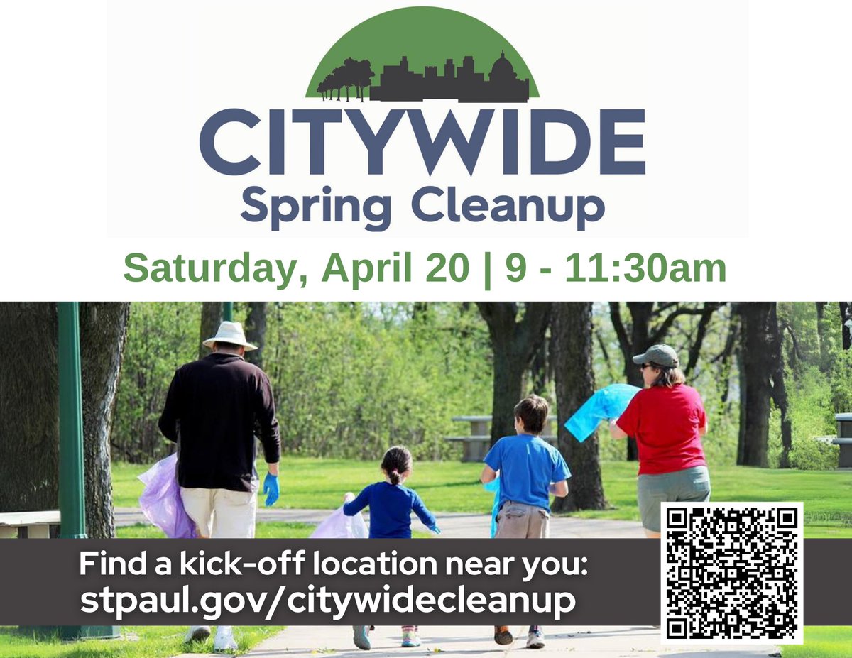 Join us Saturday for the annual Citywide Spring Cleanup. Our @saintpaulparks are the No. 1 publicly-funded park system in the nation. Let's keep them that way! Supply sites are in 30+ neighborhoods and parks with designated trash drop-off sites. More info: stpaul.gov/citywidecleanup