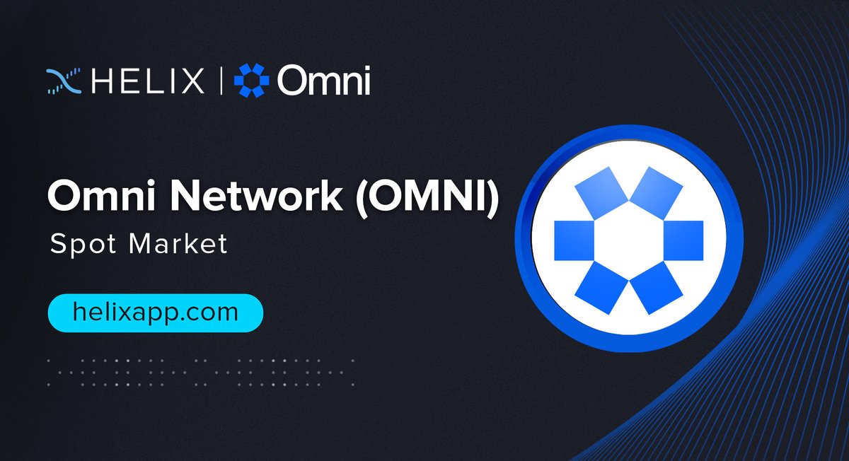 New spot listing on Helix: $OMNI Helix is the first platform in the Cosmos ecosystem that supports @omniFDN’s $OMNI spot market with limit orders. 📚 Read More: helixapp.xyz/3vOaE67 🤖️Trade OMNI/USDT: helixapp.xyz/3Upcbch