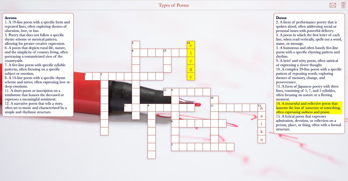 🌟 An activity a day for #NationalPoetryMonth - April! Check out today's activity & practice the different types of poems in this crossword puzzle👉 bit.ly/3VrAmrs 20+ more #poetry lessons here 👉 bit.ly/3Tyec4j #poetrymonth #aprilpoetry #ClassroomPoetry