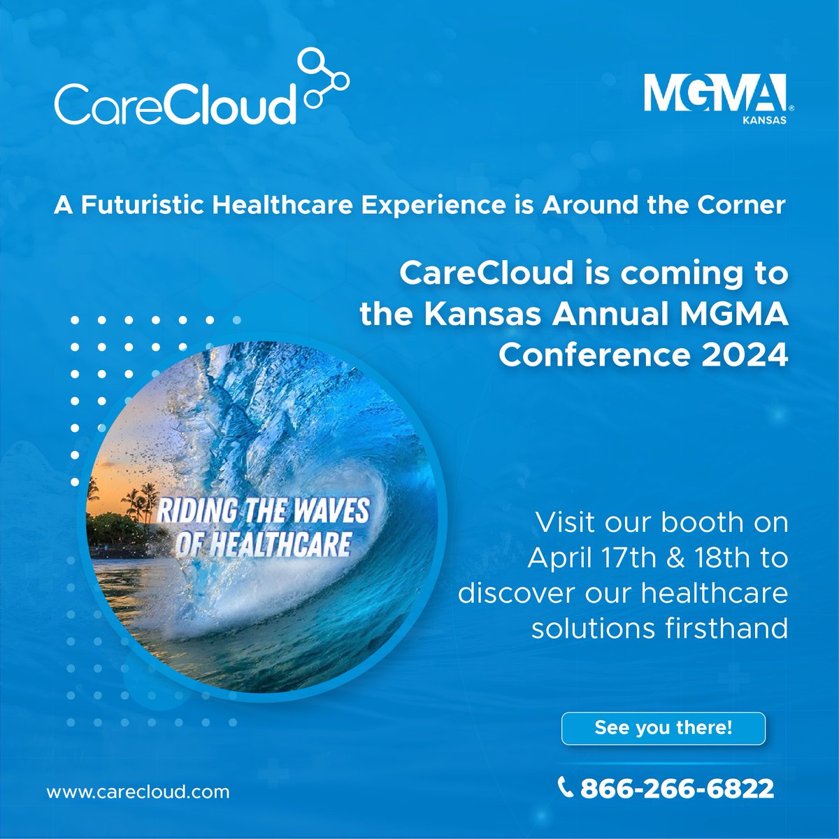 Mark your calendars! Don't miss CareCloud at Kansas MGMA, April 17th –18th. Experience our latest healthcare innovations in person! Learn more: bit.ly/457dsHA #healthcareinnovation #healthtech #KansasMGMA #MGMA2024