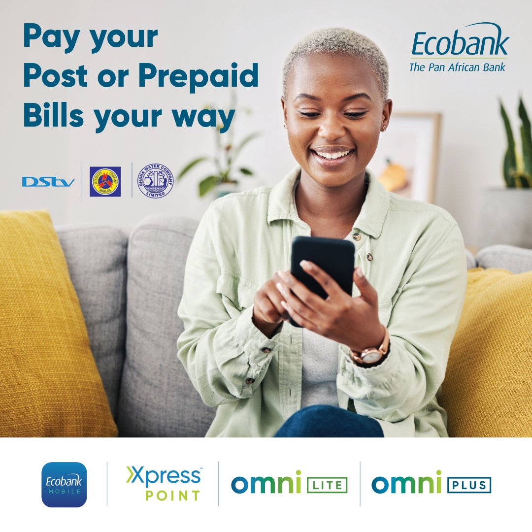 Experience #ABetterWay to pay your utility bills with our digital platforms, or visit an Ecobank #XpressPoint near you. Enjoy the flexibility to choose the payment option that best works for you! Call 0800003225 for support. #EcobankMobile #EcobankOnline #ECG #DSTV #GhanaWater