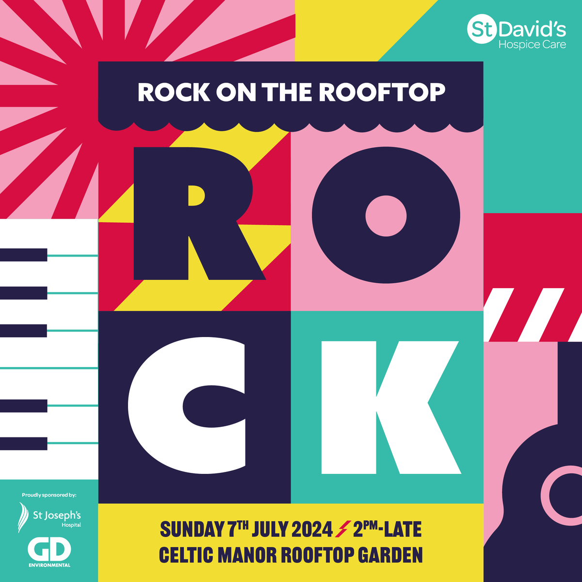 SAVE THE DATE: ‘Rock on the Rooftop’ comes to the Celtic Manor on July 7th in aid of St David’s Hospice Care.

Get your tickets now: bit.ly/4c8L63F

#Fundraising #StDavidsHospiceCare #SDHC #RockontheRooftop