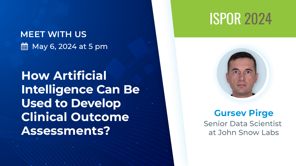 Join us at ISPOR 2024, where Gursev Pirge, our Senior Data Scientist, will co-present on the topic ‘How Artificial Intelligence Can Revolutionize Clinical Outcome Assessments.’ 🌟 Schedule a meeting with us: hubs.li/Q02tk7P70 #LLMs #HealthcareLLMs #nocode #GenerativeAI