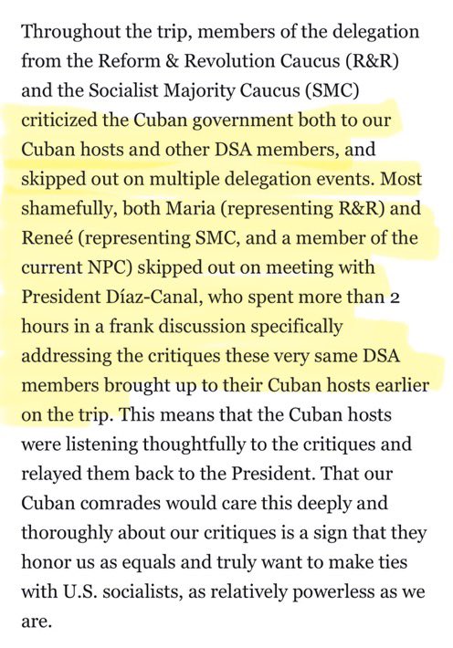 Solidarity_Star's tweet photo. The unprofessionalism, narcissistic, chauvinist disrespect you have to have to skip a 2hr meeting w the PRESIDENT OF CUBA who look time 2 specifically meet with the DSA delegation, and answer some of the very concerns these rogue delegation members raised to their hosts is insane https://t.co/zGGRtSGKvo