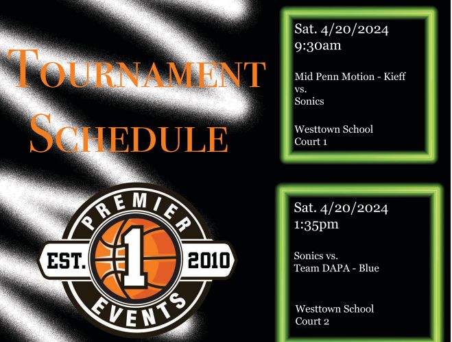 This weekends tournament schedule up in West Chester! @mikemillsnc #Sonics #Premier1Events