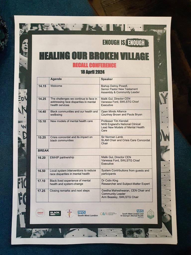 At Healing Our Broken Village conference in Tooting with @WCENLondon @SWLSTG @EMHIP_NTA to tackle Mental Health Inequalities in Black & Minority Ethnic communities. 40yrs of data showing inequalities is far too long. We need action now.
#MentalHealthInequalities