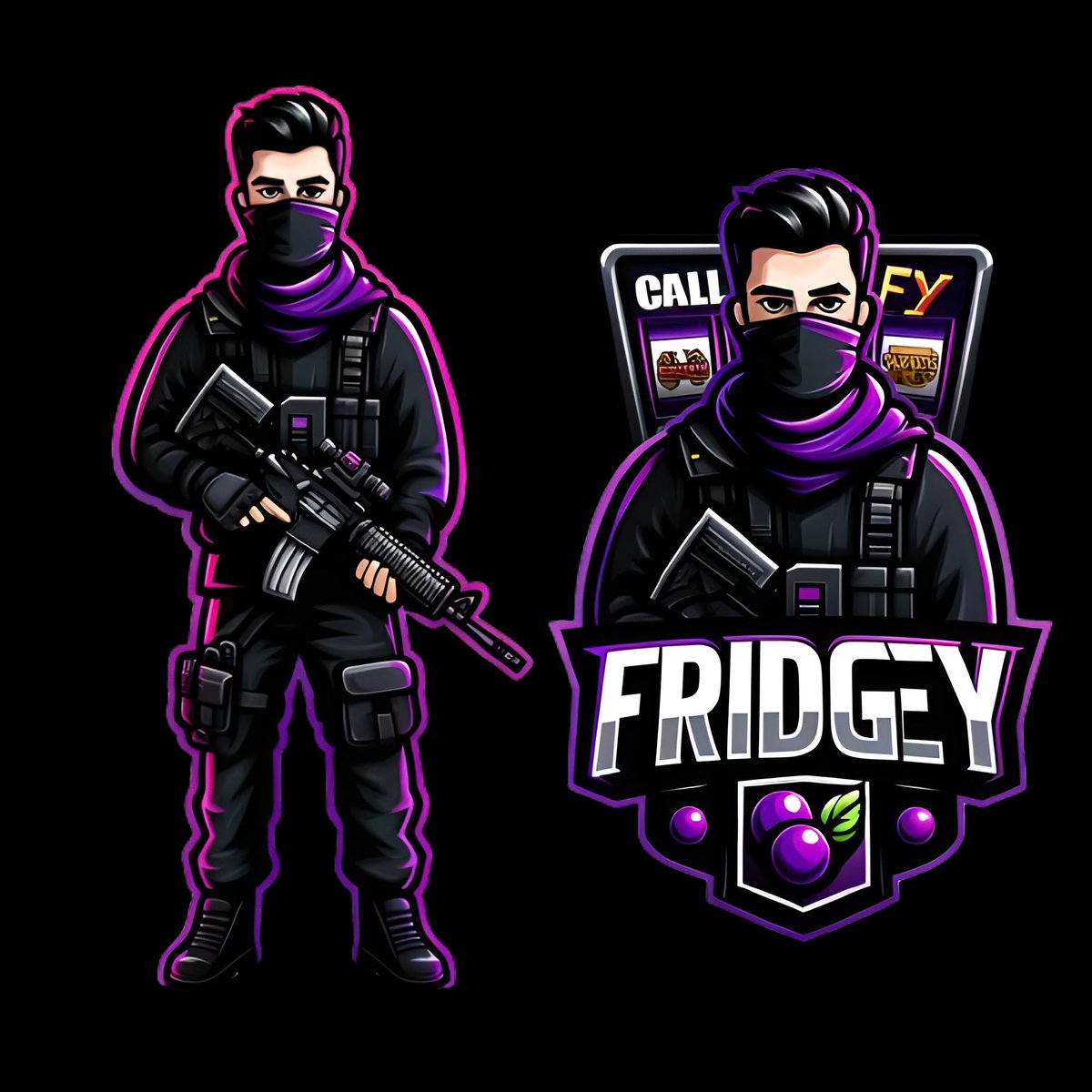 RTXLogos's tweet image. Our friend @TheFridgey just got a fresh new logo! We revamped his old one to better represent his #CallOfDuty focus. The new character/mascot combo fits perfectly with his purple theme. #LogoRevamp #StreamerLife