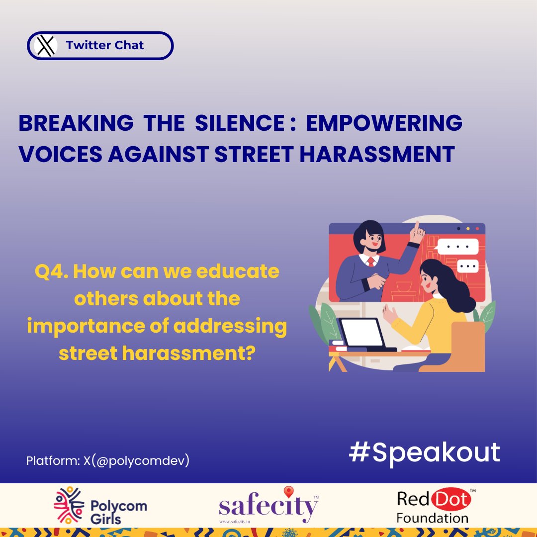 Q4. How can we educate others about the importance of addressing street harassment?
#Speakout #StopStreetHarassment #Polycomspeaks #Gpende #AntiSHWeek2024 #Empowerement #Awareness
